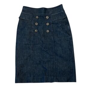 Halogen Small Dark Denim Midi Pencil Skirt with Button Detail